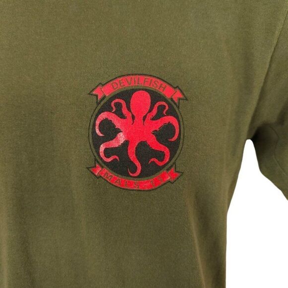 Vintage MALS 11 Devilfish T Shirt Mens Size Small Green 80s Marine Aviation - Picture 3 of 8
